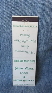 Cubierta de libro de cerillas Green Acres Lodge Central Valley New York vintage LC1 - Imagen 1 de 2