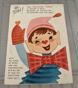 Tarjeta de San Valentín de colección marioneta troquelada Hi Son sello infantil - Imagen 1 de 4