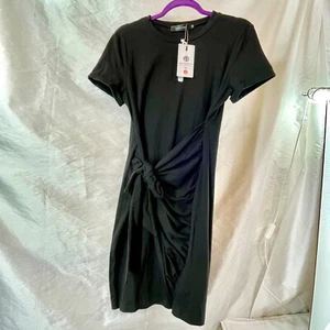 New Women's M Short Sleeve Crew Neck T Shirt Dress Wrap Tie Waist Ruched Bodycon - Picture 1 of 9