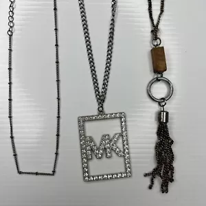 H7 Lot Silver Chains MK Crystals Boho Hippie Glam Tassel Retro Necklaces - Picture 1 of 5