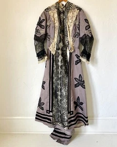 Victorian Trained Gown Chantilly and Brussels Lace 28" Waist Antique Costuming - Picture 1 of 17