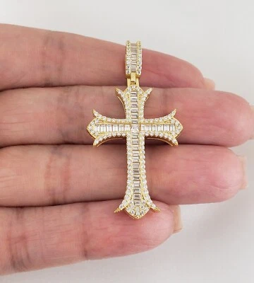 Men Women Solid 925 Sterling Silver 14K Gold Plated Gothic Cross Pendant - Изображение 1 из 2