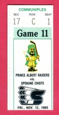 RARE HOCKEY TICKET STUB-11/12/93 PRINCE ALBERT RAIDERS/SPOKANE CHIEFS 