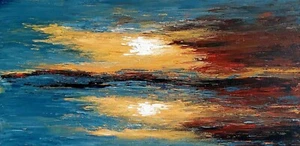 Abstract Seascape original painting "Sunset Reflection",24x12x1" - Picture 1 of 3