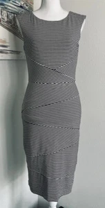 WHITE HOUSE BLACK MARKET Black & White Stripe Tiered Stretch Knit Dress | Size 8 - Picture 1 of 8