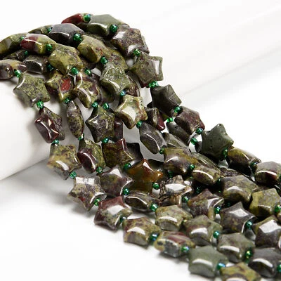 Cuentas en forma de estrella de cinco puntas de jaspe sangre de dragón verde tamaño 15 mm 15,5"" hilo Foto 1 de 2