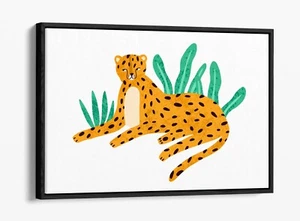 CARTOON YELLOW LEOPARD KIDS ART -DEEP FLOAT EFFECT FRAMED CANVAS WALL ART PRINT - Foto 1 di 12
