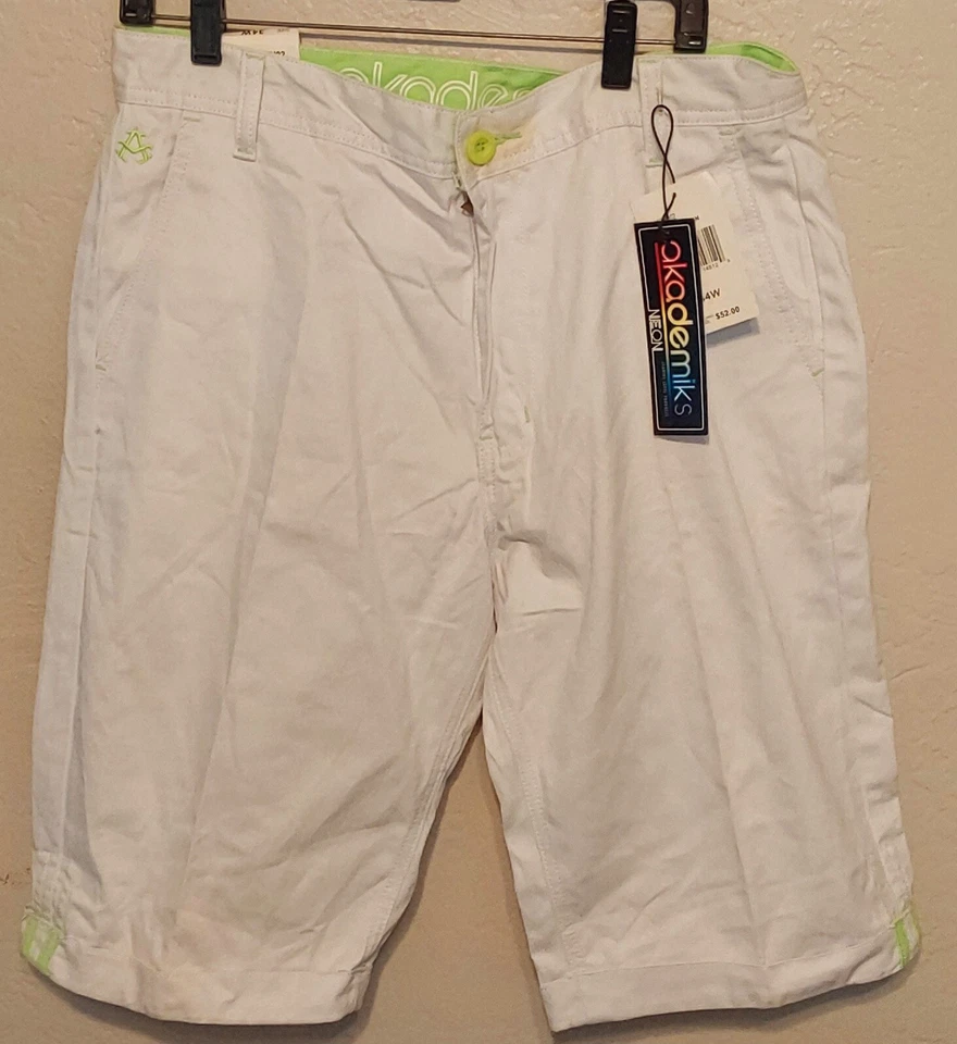 Pantalones Cortos Akademiks Hombres Blanco Verde Neón Talla 34 Hip Hop Foto 1 de 1