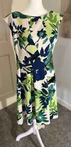 Julian Taylor New York Blue Green Floral Sleeveless Fit &Flare Stretch Dress 12 - Picture 1 of 10