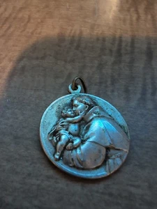 Vintage religiöse Reliquie Medaille Heiliger Antonius von Padua Leinen an der Zunge berührt - Bild 1 von 4