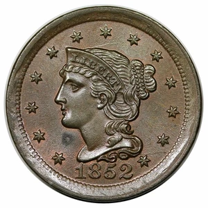 1852 Braided Hair Large Cent, N-1 - Picture 1 of 3