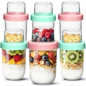 Overnight Oats Containers with Lids (16oz+4oz, 6Pcs), Dual-Layer Chia Pudding... - Foto 1 di 8