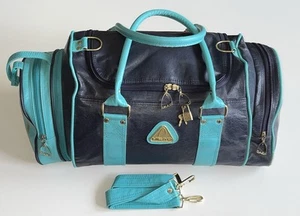 Vintage Head Holdall Bag Sports Gym Retro Faux Navy Aqua Lock Key 50cm 20in - Picture 1 of 23