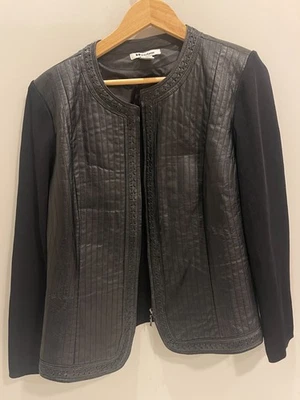 Chaqueta Suéter Peter Nygard Negra Cuero y Tejido Cremallera Completa Para Mujer Talla XL 18-20 Foto 1 de 4