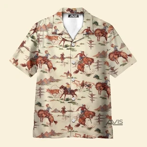 Western Retro Cowboy Hawaiian Shirt - Picture 1 of 5