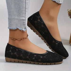 Ballets para mujer con estampado de encaje floral, suela suave transpirable cómodos planos, - Imagen 1 de 13