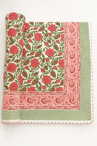 Unique Block Print Handmade Throw Bedspread Quilt King Size Boho Floral print - Picture 1 of 3