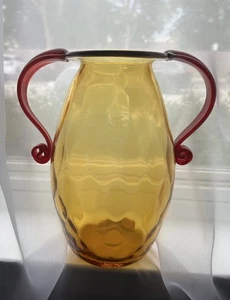Blenko Double Handle Vase Vintage Mid Century Art Glass Argyle Vase 9.75" Red - Picture 1 of 16