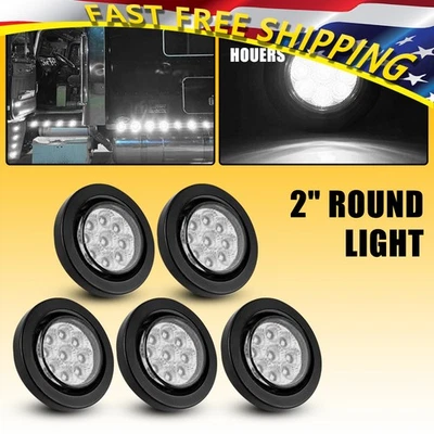 2" 5pcs Inch DOT Clear Round Trailer 9 Marker LED Light w/ Grommet for Truck RV - Imagem 1 de 4