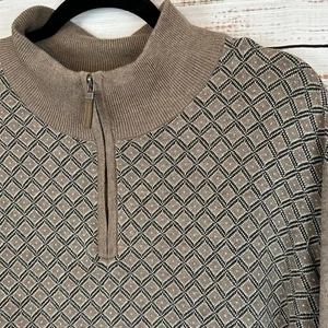 Mens Tasso Elba Cotton Tan Brown Diamond Elbow Patch 1/4 Zip Mock Sweater XXL - Picture 1 of 6