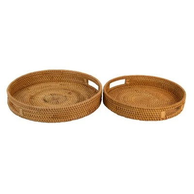 Natural Rattan Cane Handicraft | 2 Piece Round Tray Set - image 1 of 3