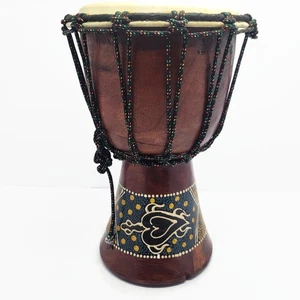 11" Djembe Drum Hand Carved Wood • Traditional Africa Dot Turtle Art Design  - Picture 1 of 15