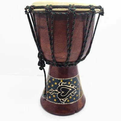 11" Djembe Drum Hand Carved Wood • Traditional Africa Dot Turtle Art Design  - Image 1 of 4