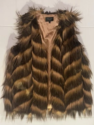 Chaleco de piel sintética Romeo & Juliet Couture para mujer a rayas bronce negro dorado boho Lg Foto 1 de 4