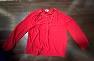 Michael Kors Red Long Sleeve Blouse Top Gold Buttons Detail Women's Size Large - Picture 1 of 2