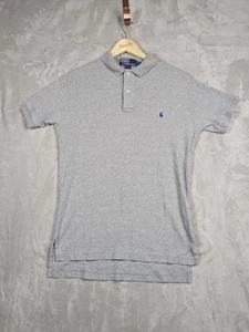 Vintage 90s Polo Ralph Lauren Mens Gray Polo Shirt Medium Navy Pony Short Sleeve - Picture 1 of 7