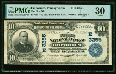 1902 $10 Emporium, PA Plain Back Fr. 624 The First National Bank Ch. # (E)325 - Image 1 of 2