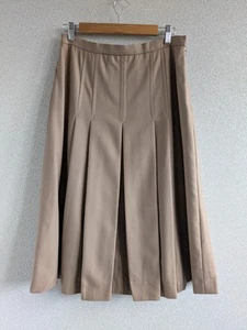 vintage AQUASCUTUM Pleated A-Line midi Skirt W28 Medium Beige pure new Wool - Picture 1 of 9