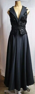 Vtg Mike Benet Black Sequin Fitted Vest Glamor Dress Palazzo Pants Chest 36 M - Picture 1 of 15