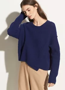 NWT Vince Blue Ink Wool Blend Overlap Panel Pullover Sweater Size Large - Picture 1 of 9