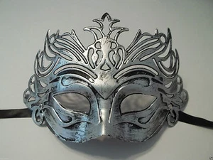 Zinn Antik Silber Venezianisch Laser Cut Karneval Maskerade Halbmaske Krone - Bild 1 von 3