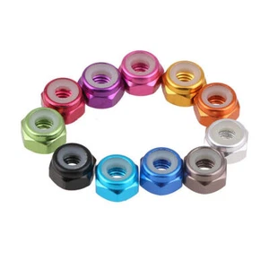 Aluminum Hex Hexagon Nylon Insert Lock Nut Self-Locking Nylock Nuts M8 Colorful - Picture 1 of 8