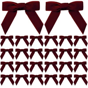 24 Pcs Velvet Ribbon Bows Twist Tie Bows Pre Tied Christmas Velvet Bows Prema... - Picture 1 of 6