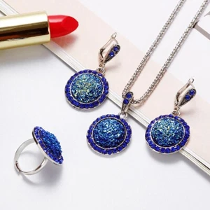 Juego de pendientes de joyería de cristal natural azul y plateado S925 bohemia - Imagen 1 de 9