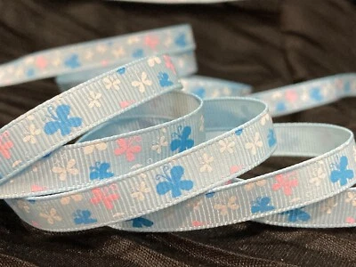 3/8" MARIPOSA AZUL GROSGRAIN CINTA 1 yarda fiesta regalo envoltura fiesta decoración lazo para el cabello Foto 1 de 4