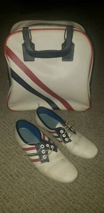 Borsa da bowling vintage metà secolo VOIT e scarpe abbinate rosso bianco blu - Foto 1 di 10