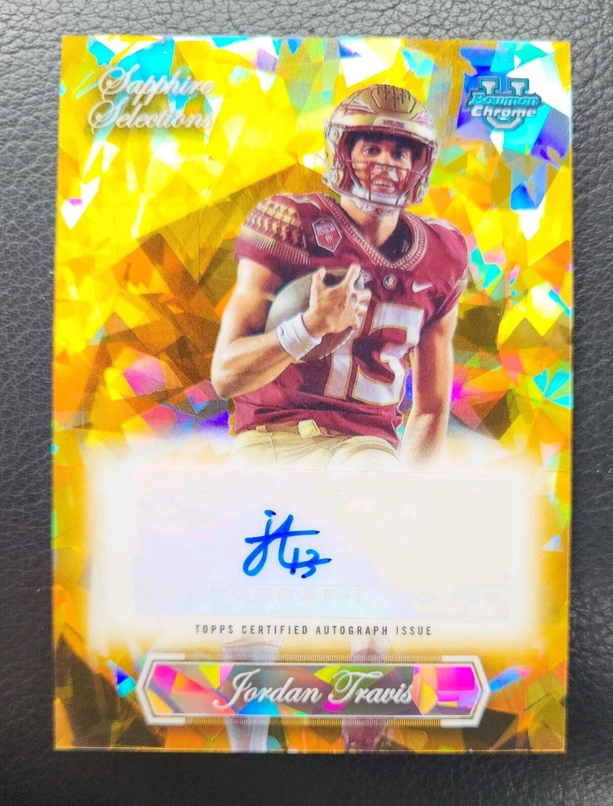 🔥JORDAN TRAVIS 2023 Bowman Chrome U Gold Sapphire Selections /50 New York Jets