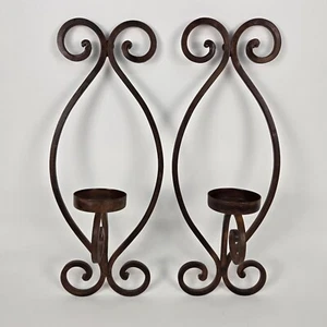 Set Of Two 15.5" Metal Scroll Tuscan Candle Holder Wall Sconces For Pillar Candl - Picture 1 of 7