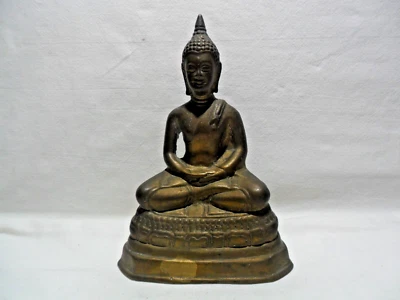 STATUA DI BUDDHA IN BRONZO PATINA BRUNA - SUKHOTHAI PRIMI NOVECENTO - Immagine 1 di 4