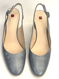 HOGL Pearlized Blue Patent Leather Sling Back Heels Sandals Occasion Shoes UK 7 - Picture 1 of 10