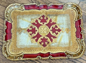 De Colección Italiano Florentino 11.5 x 8" Dorado Rojo Dorado Bandeja Ornamentada ITALIA Tocador - Imagen 1 de 5