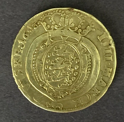 1693 Denmark 4 Mark Silver Crown  Coin - Rare - Rim Dings Cover