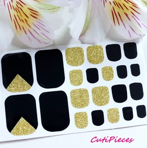 Esmalte de uñas autoadhesivo autoadhesivo punta completa pegatina dorado negro brillo T064 - Imagen 1 de 2