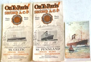 WW I Reunion to France SS Pennland and Celtic Ships Brochures Postcard Military - Foto 1 di 12