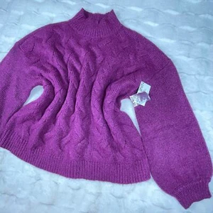 NWT Nine West Wool blend Cable Knit Mock Turtleneck Purple Sweater Women XL - Picture 1 of 13
