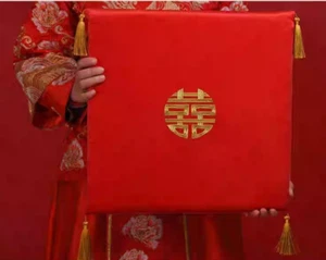 One pair/Oriental wedding double happiness red Xi kneeling pad/seat cushions - Picture 1 of 3